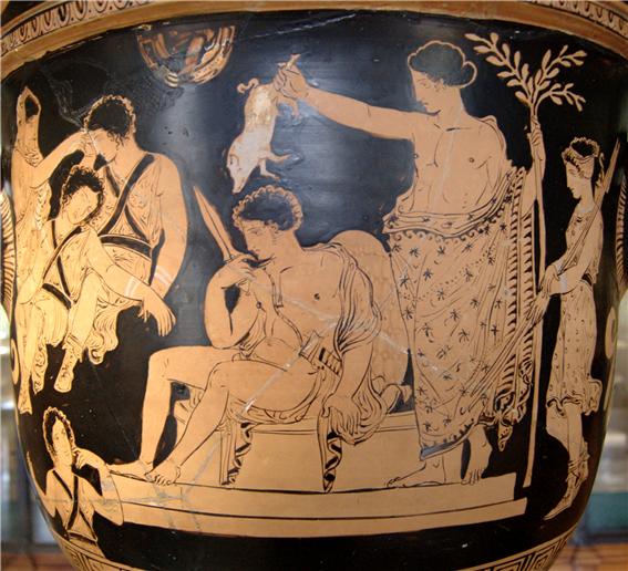 모친 살해 후 델포이의 아폴론 신전으로 찾아가 죄를 정화 받는 오레스테스, BC 380~BC 370 작품, 르부르 박물관 소장, 사진 Bibi Saint-Pol <br />
