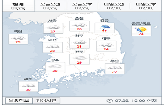 오늘의 전국 날씨. 네이버날씨 캡쳐
