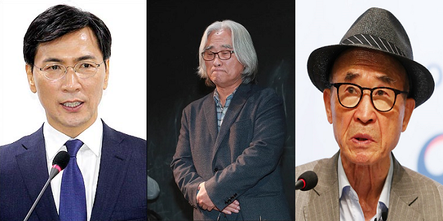 왼쪽부터 안희정 전 충남지사, 이윤택 연출가, 고은 시인 ⓒ데일리안·연합뉴스