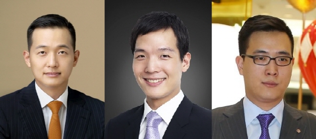 김승연 한화그룹 회장의 아들 삼형제. 왼쪽부터 장남 김동관 한화큐셀 전무, 차남 김동원 한화생명 상무, 삼남 김동선씨.ⓒ한화·연합뉴스
