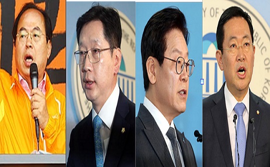 부산과 경남, 경기, 인천은 자유한국당 소속 후보가 지난 선거에서 승리했다. 그러나 이번 6월 선거에선 민주당 후보들의 약진이 두드러진다. 왼쪽부터 부산 오거돈, 경남 김경수, 경기 이재명, 인천 박남춘 후보 ⓒ데일리안