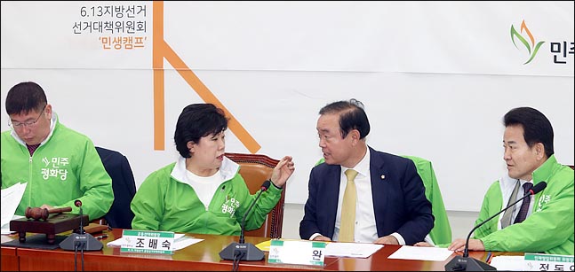 조배숙 민주평화당 대표와 장병완 원내대표가 지난 4일 오전 국회에서 열린 중앙선거대책위원회 회의에서 대화를 나누고 있다. (자료사진)ⓒ데일리안 박항구 기자
