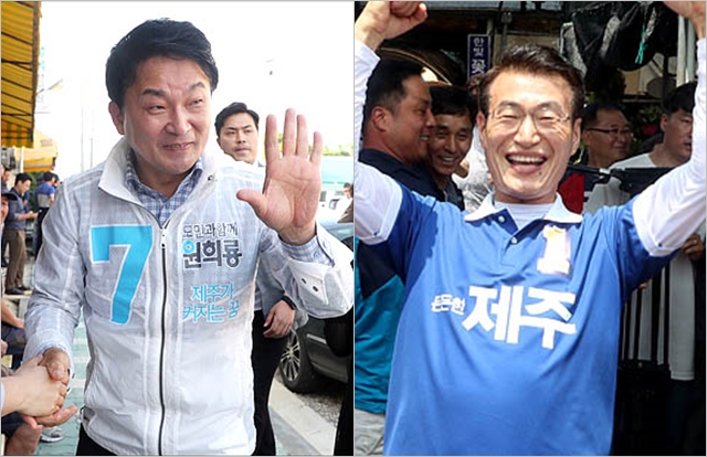 무소속 원희룡 후보(왼쪽)와 더불어민주당 문대림 후보(오른쪽) ⓒ데일리안