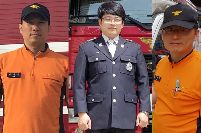 소방관 3인 수상자. (왼쪽부터)전라북도 소방본부 임성빈(우수상), 부산소방안전본부 서벧엘(최우수상), 서울 소방재난본부 길동환(우수상).ⓒ이베이코리아
