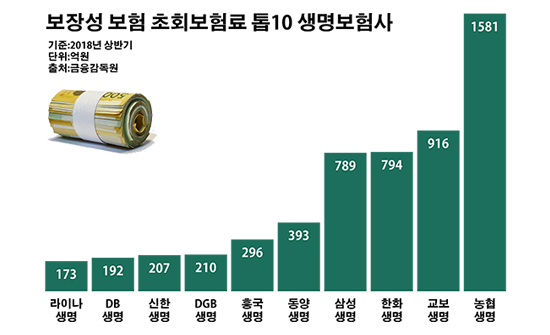 올해 상반기 보장성 보험 초회보험료 상위 10개 생명보험사 현황.ⓒ데일리안 부광우 기자