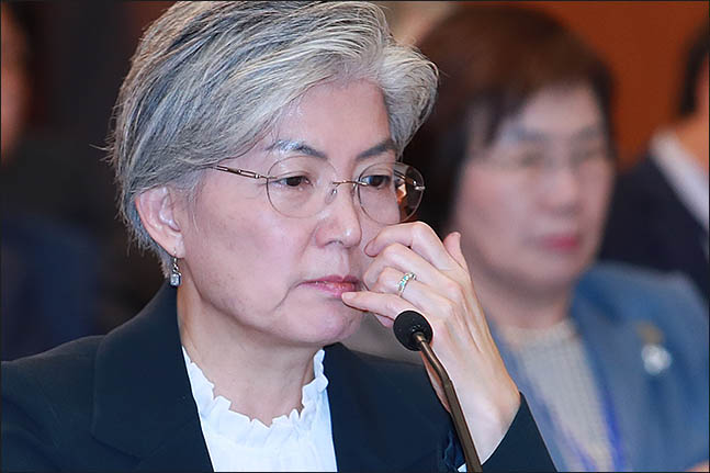 지난 10일 오전 서울 종로구 외교부에서 열린 국회 외교통일위원회 국정감사에서 강경화 외교부 장관이 생각에 잠겨있다. ⓒ데일리안 류영주 기자